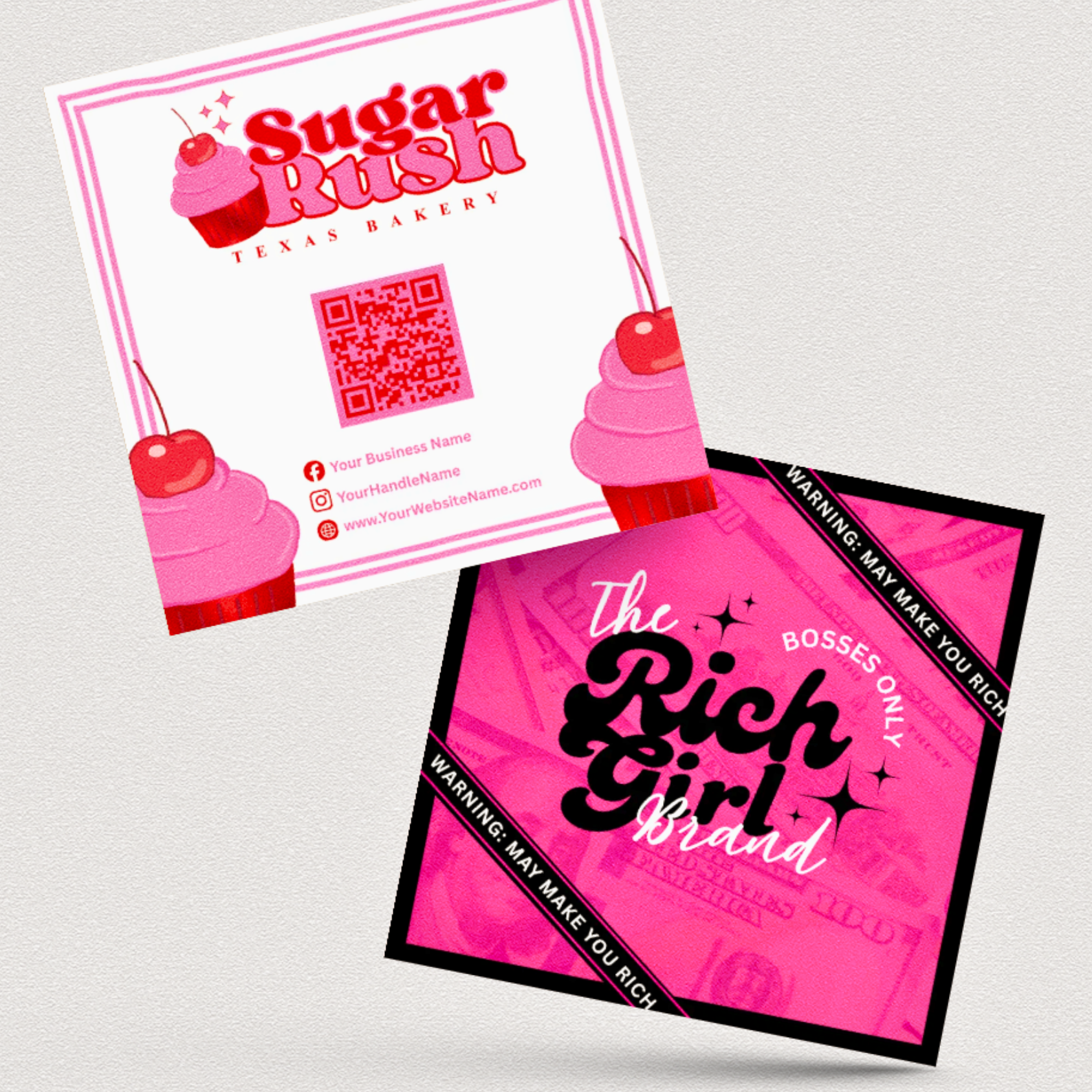 Custom Square Business Cards - Double Sided Glossy, Laminated Front (Round Edge Option)