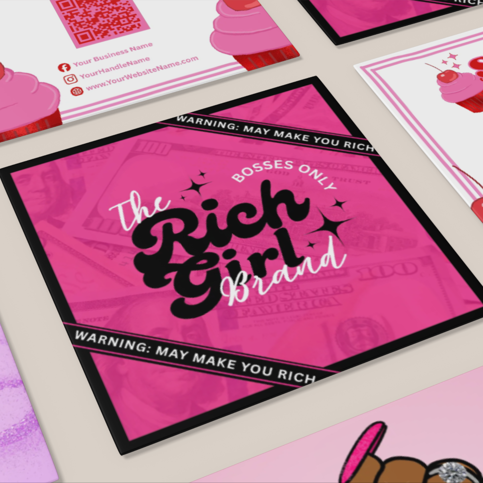 Custom Square Business Cards - Double Sided Glossy, Laminated Front (Round Edge Option)